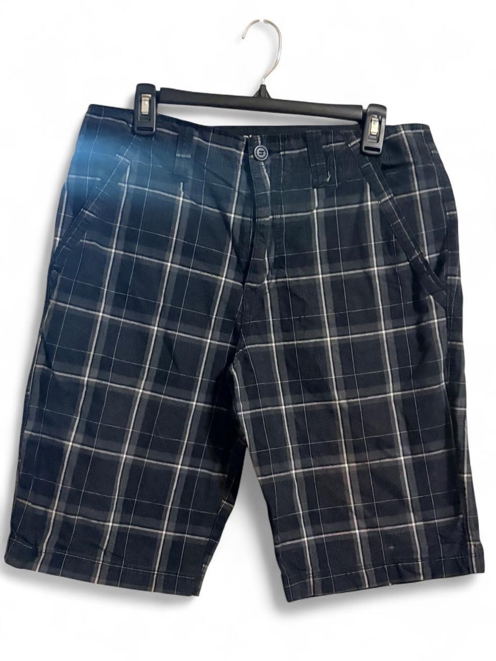 Men's Black Plaid Flat-Front Shorts